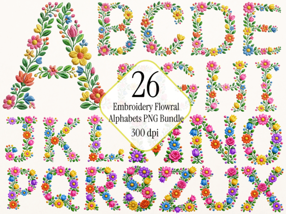 Floral Embroidery Alphabet PNG Bundle Review