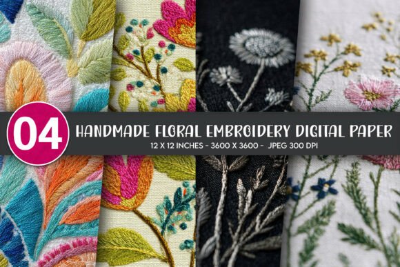 Handmade Floral Embroidery Digital Paper Review